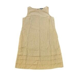 Habitat Midi Dress Women Small Yellow Linen Cotton Tiered Sleeveless Sundress